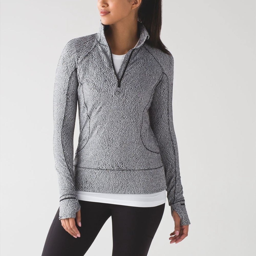 Lululemon Rush Hour 1/2 Zip (Running Luon Spray Jacquard White Black)